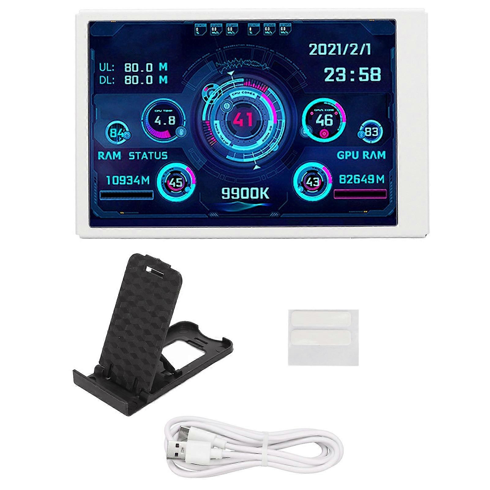 3.5in Computer Temp Monitor IPS Full View Display Small Screen for AIDA64 PC CPU RAM Hard Disk Data Monitor White