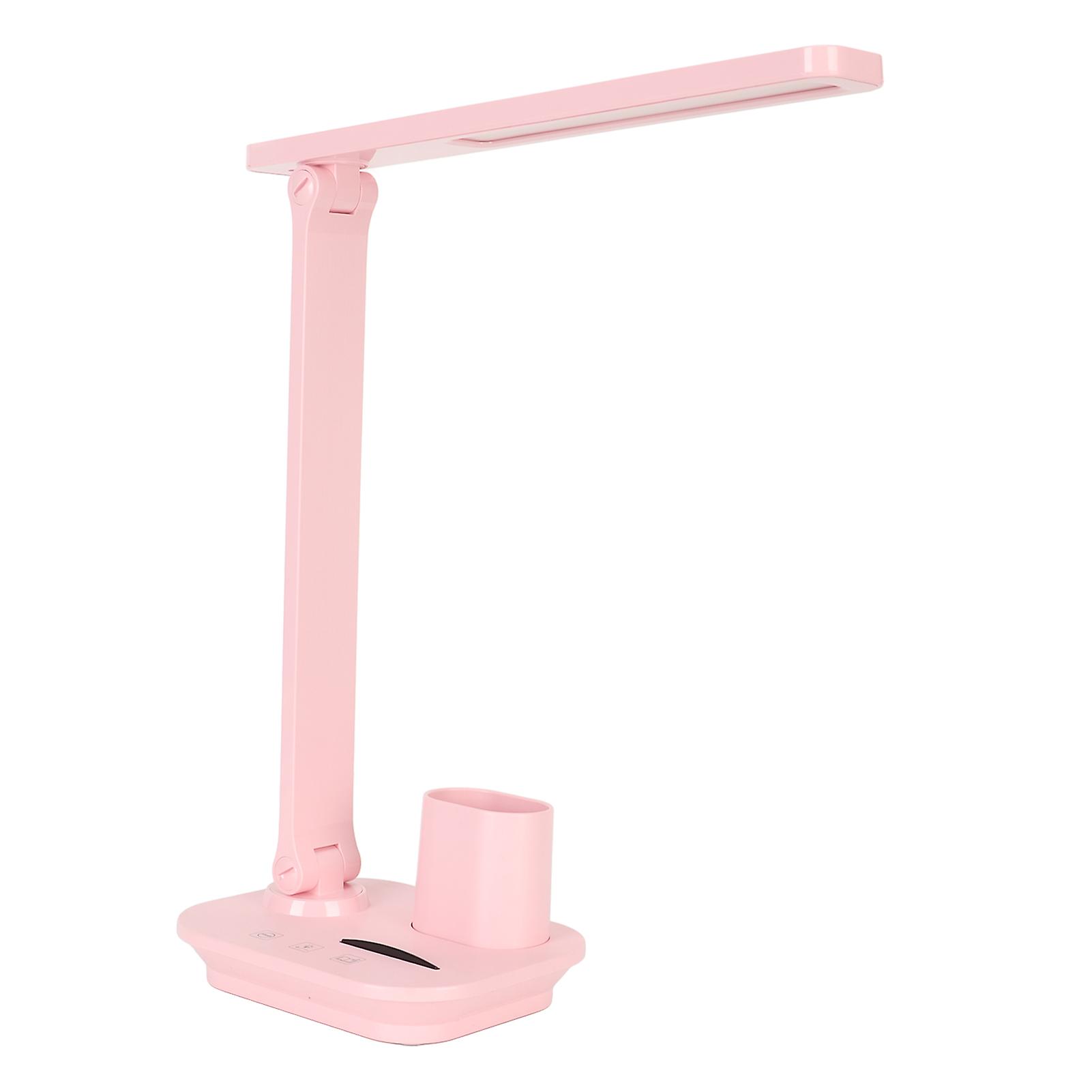 LED Table Lamp 5W Eye Caring Rechargeable 3 Color Temperature Stepless Dimmable USB Light with Pen Phone Holder Pink 