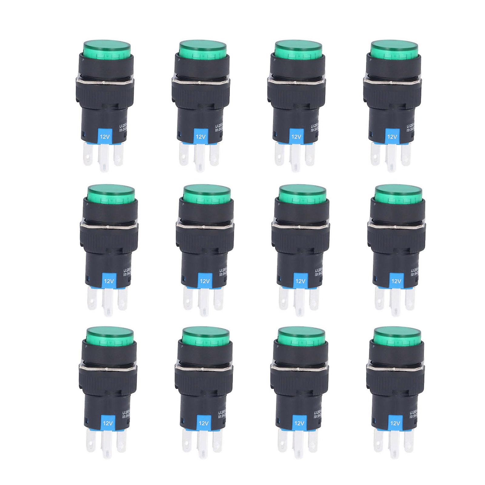 25Pcs Button Switch Momentary Self Locking 8 Pin 16mm Round with Light 12V for ControlGreen 