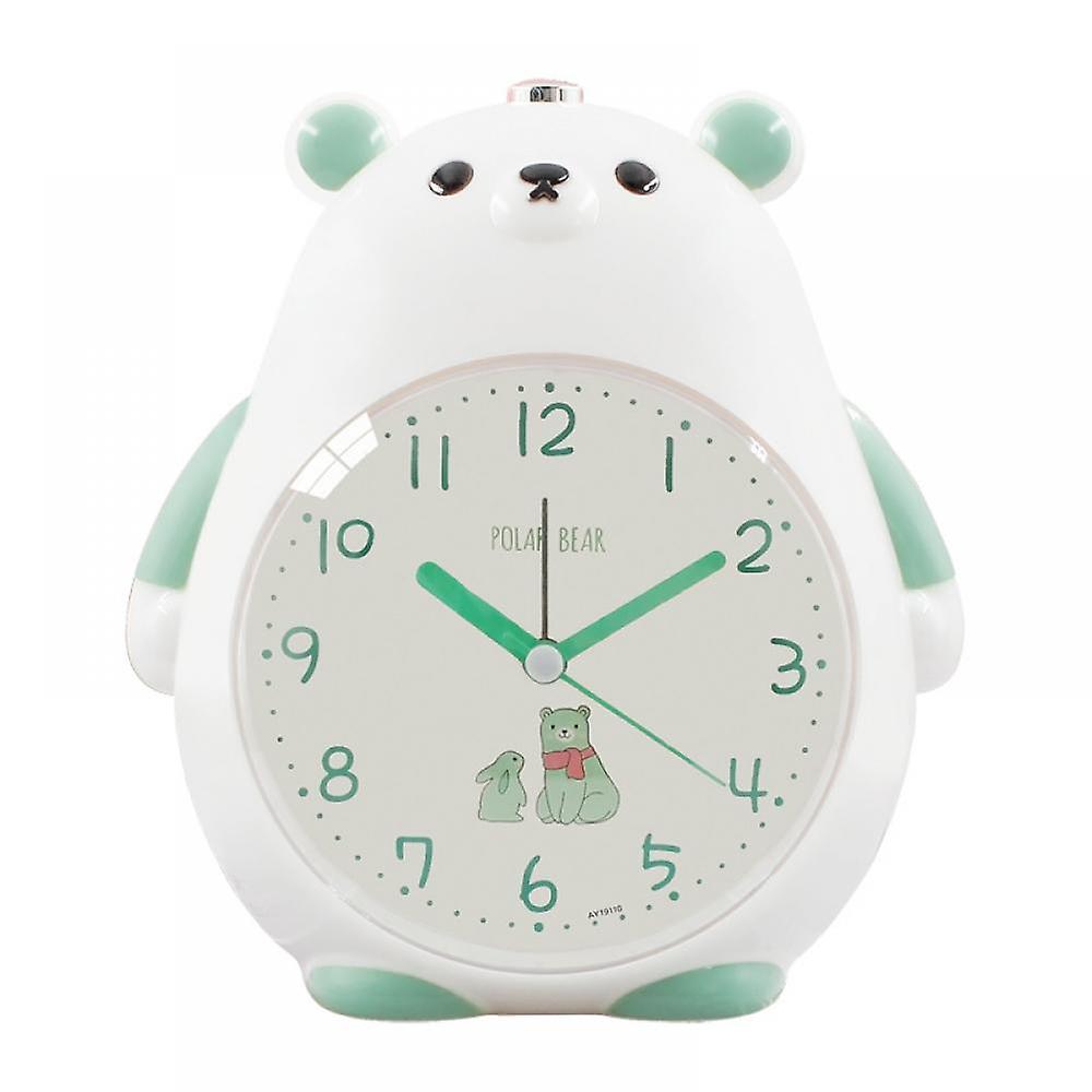 寝室用SAYTAY目覚まし時計、漫画目覚まし時計クマ目覚まし時計常夜灯、学生子供の家の装飾デスクトップ時計(白緑)
