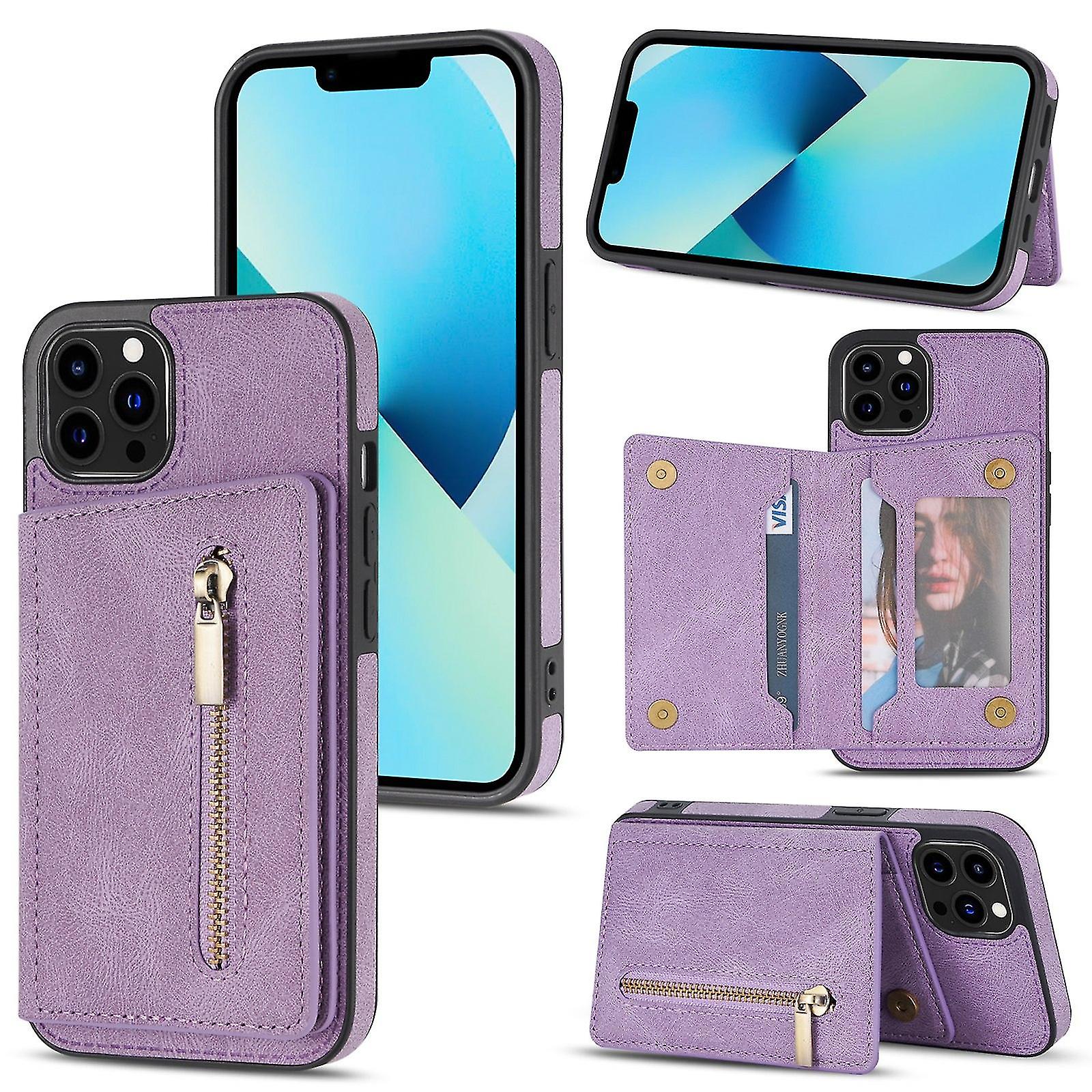 Zipper Card Case For Iphone 13 Pro Max Purple