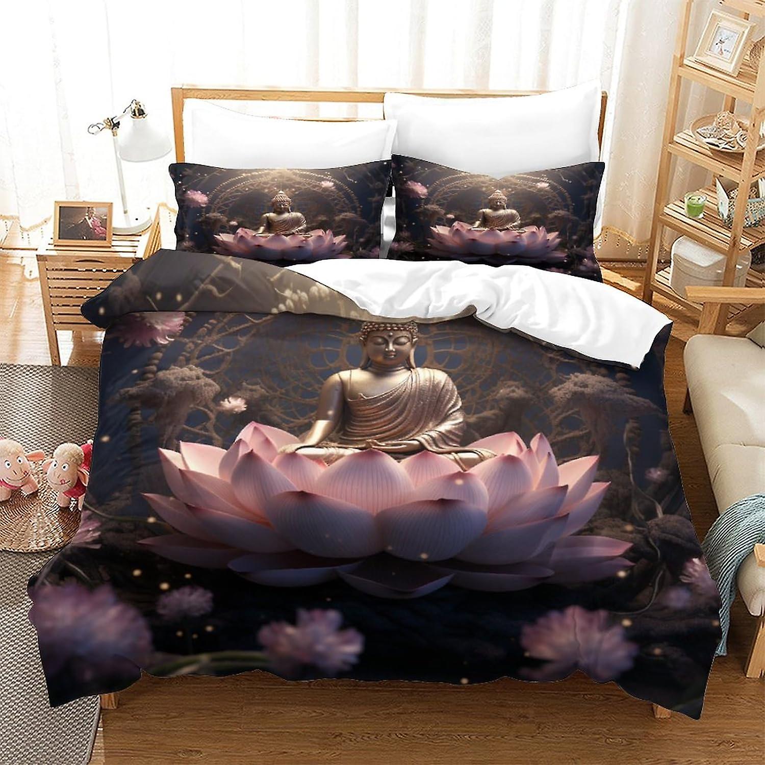 HOUKIG Buddha Crib Set, Sports Mattress Protector, 3D Mysterious Design, Microfibre, 3 Piece Set with Zip And 2 Pillowcases, .