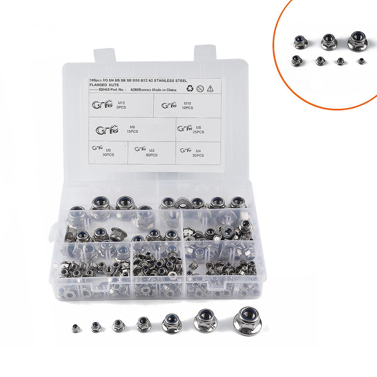 180Pcs Flange Nylon Nut Hex With Pad Nut M3-m12 7 Specifications