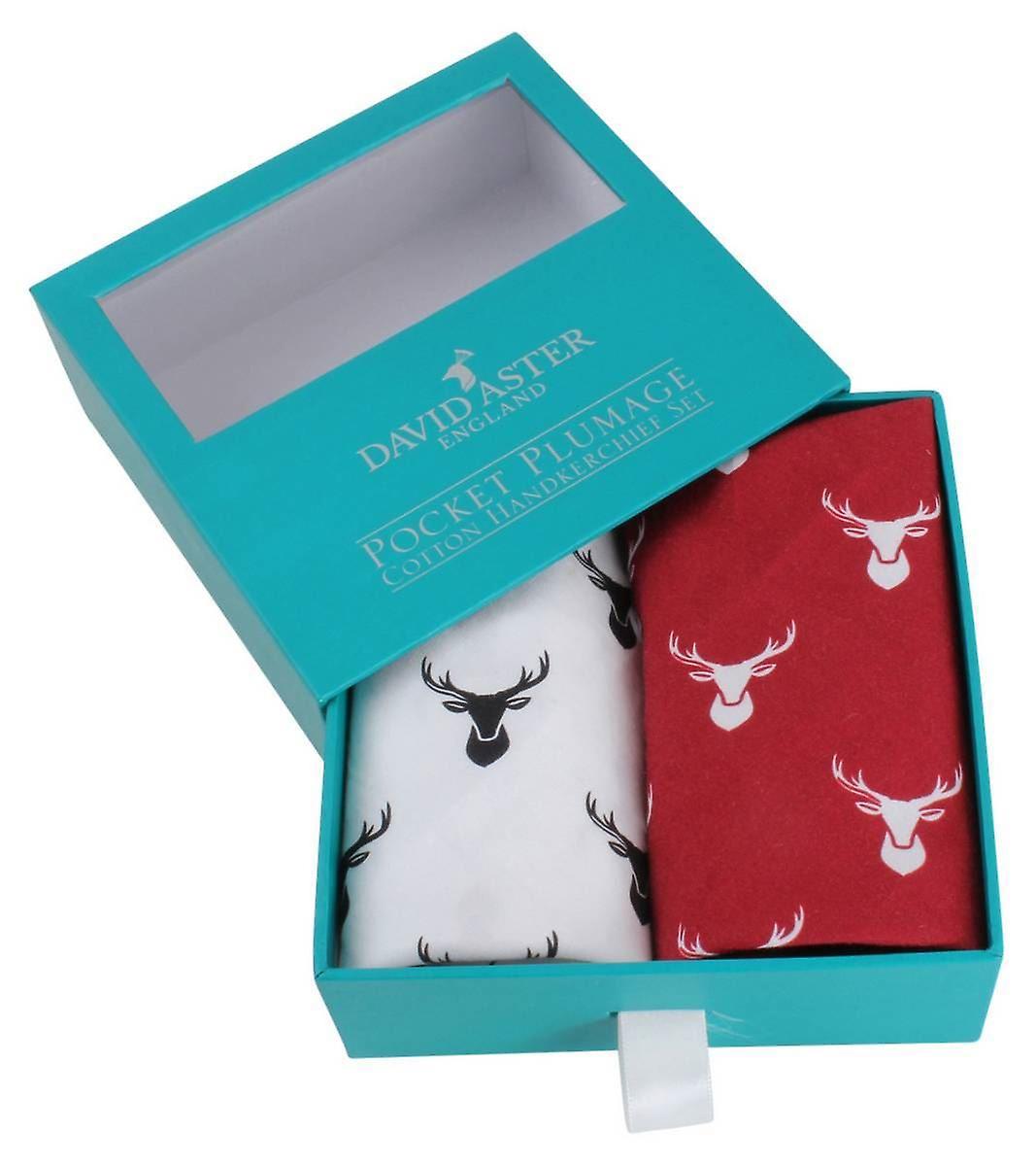 David Aster Stag Print Handkerchief Set - Rosso/Bianco