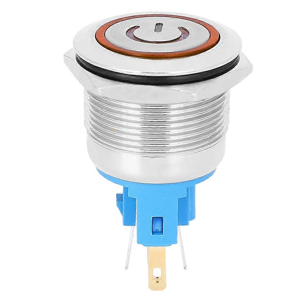2Pcs IP65 DC12-24V 22mm Stainless Steel Reset Button 6-Pin Push Button Switch with SignOrange