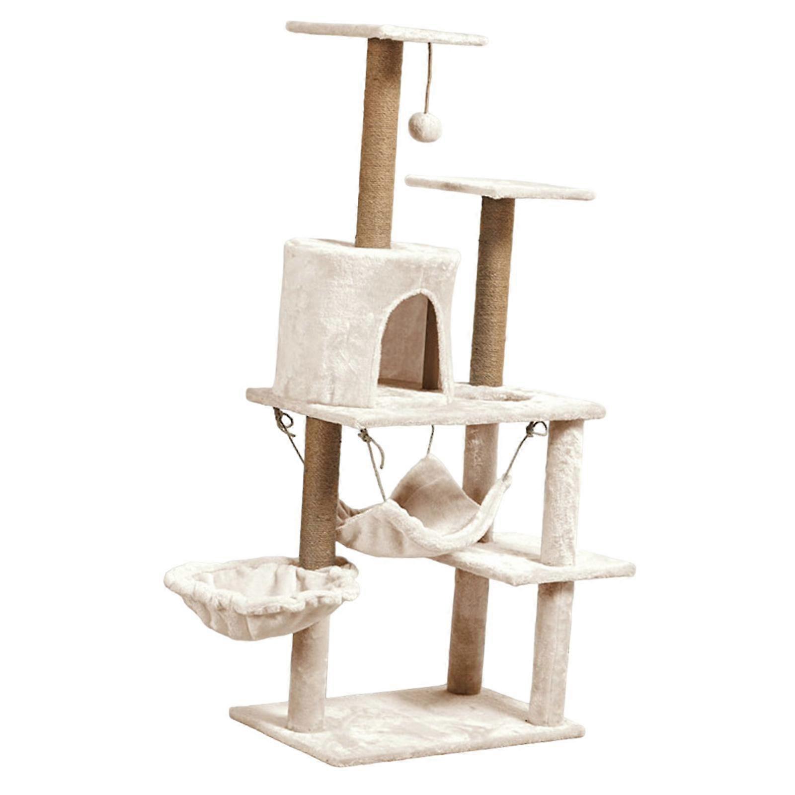 Cat Tree Furniture Protector Exercise Interactive Padded Plush Perch Hammock beige