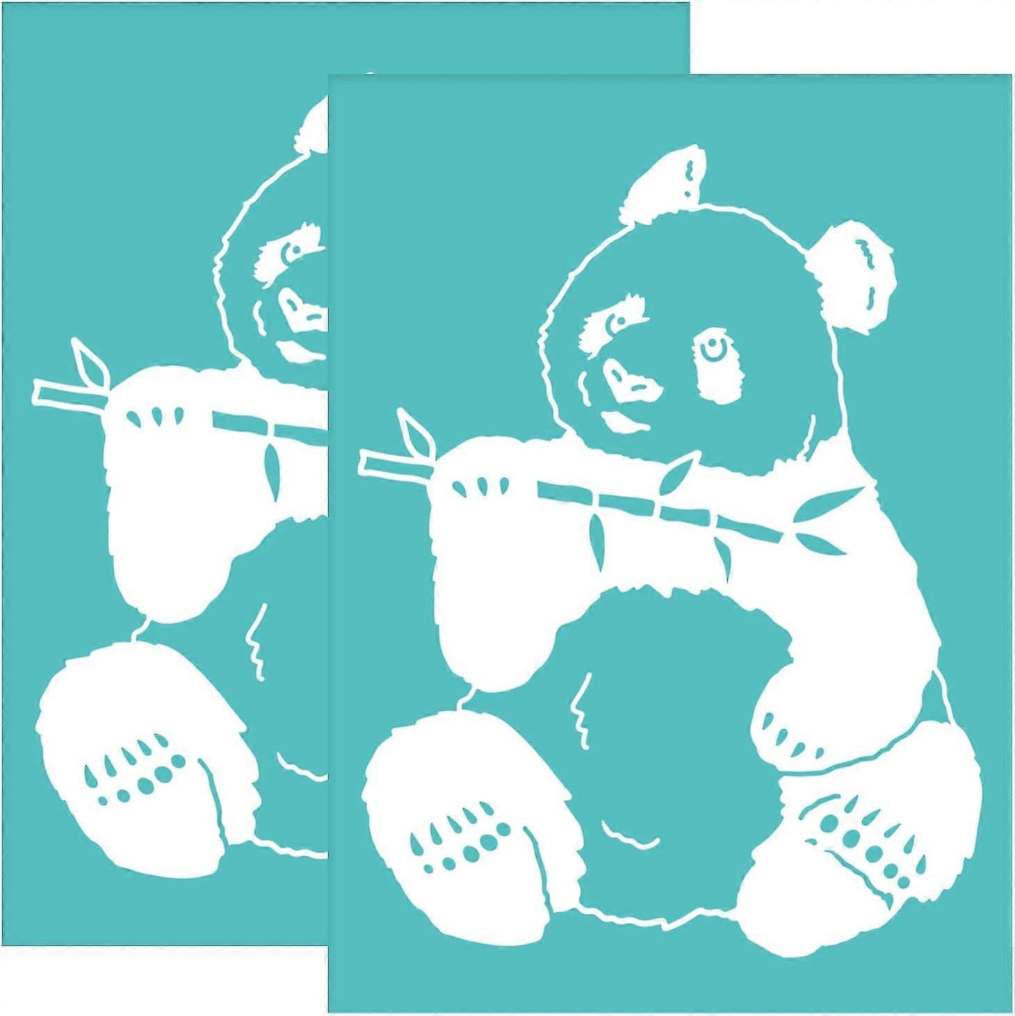 2pcs Self-Adhesive Silk Screen Printing Stencil Panda Pattern Stencil Reusable Mesh Stencils Transfer Washable