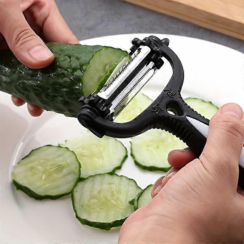 Pelapatate multifunzionale 3 in 1 per frutta e verdura con lama seghettata in acciaio inossidabile, manico in plastica resistente, gadget da cucina per sbucciare e affettare