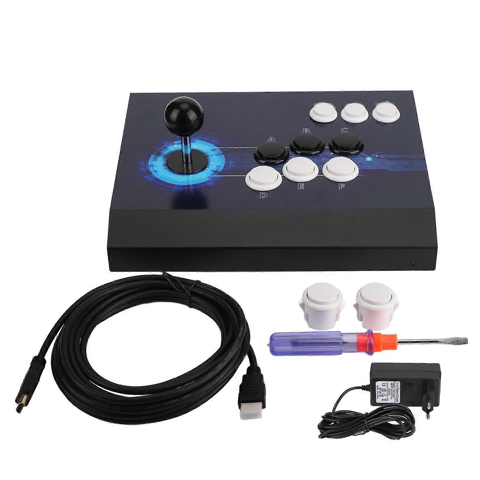 Joystick 3D herní stroj Joystick Multifunkční herní ovladač Vlastní tlačítka Fight Stick Modrá světla Eu Plug 100240V Typ 1