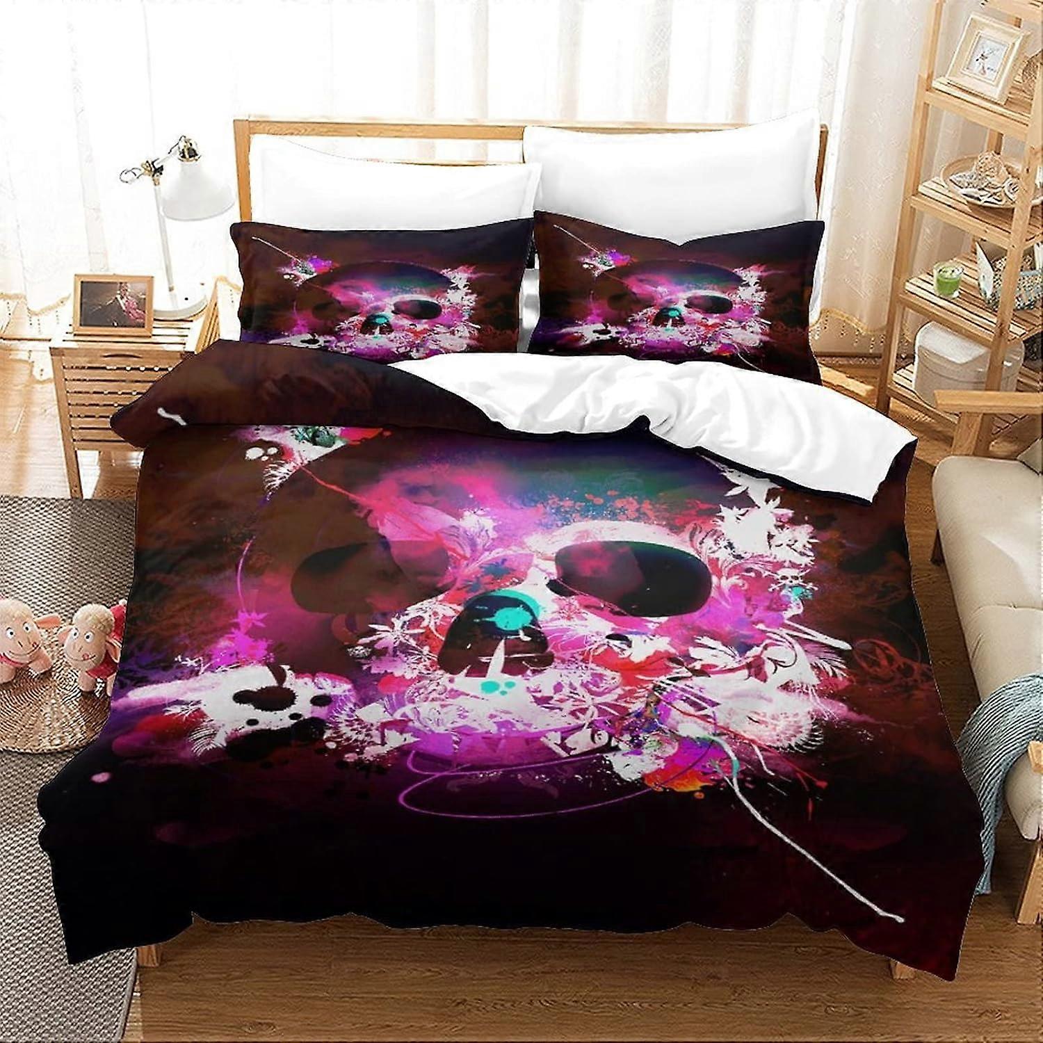 Skeleton Printed Bedding Set Pattern Duvet Cover with Pillowcases Hypoallergenic Microfiber D Gothic Printed Microfiber Bedding,for Adults Ad
