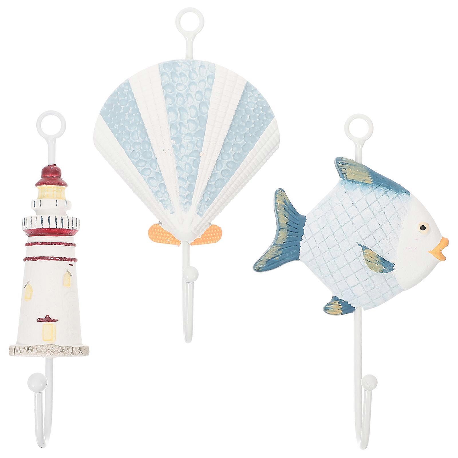 3pcs Wood Wall Hook Nautical Style Hangers Creative Wall Mounted Coat Hooks