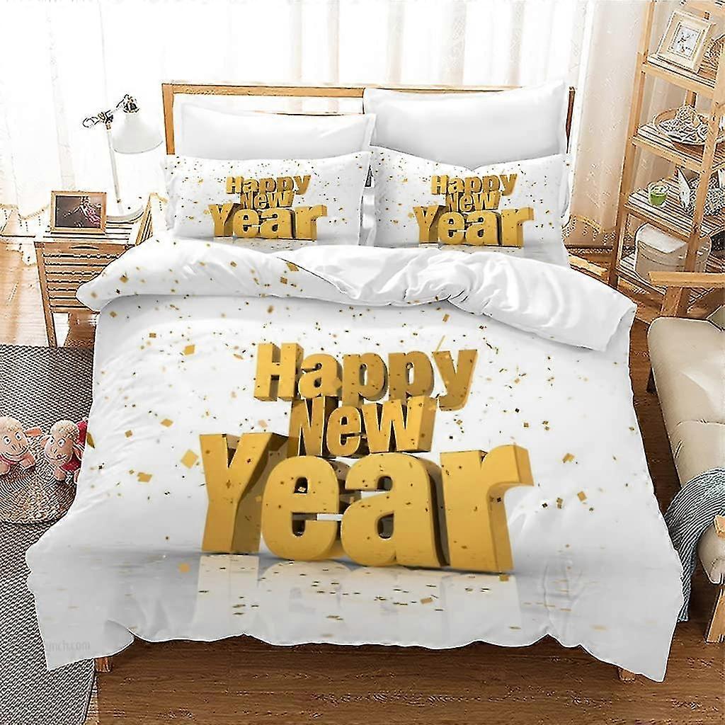 King Size Capa do edredom define branco feliz ano novo adultos jovens tamanho edredom tamanho do rei cobre 230x220 cm, microfibra macia 110gsm Kingsize Quilt Capa Set com 2