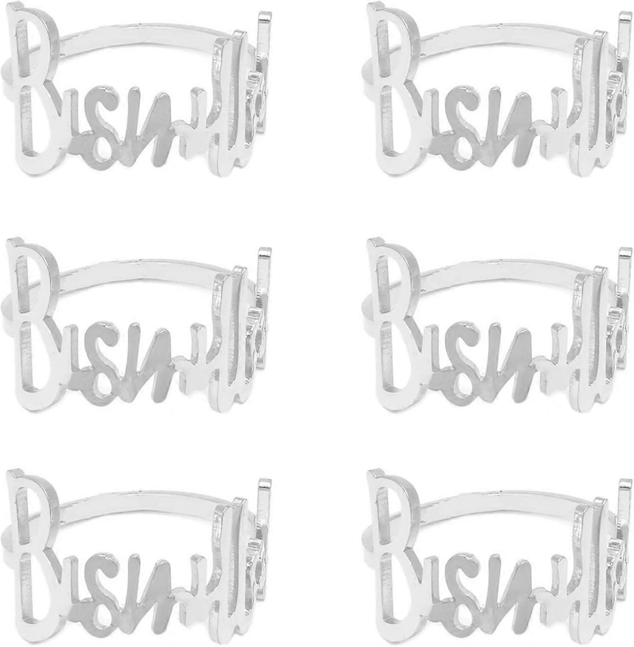 Serviettenringe - 6 Stück Bismillah Brief Metall Serviettenring Set Alphabet Serviettenschnallen Halter Tisch Dekor (Silv WNW