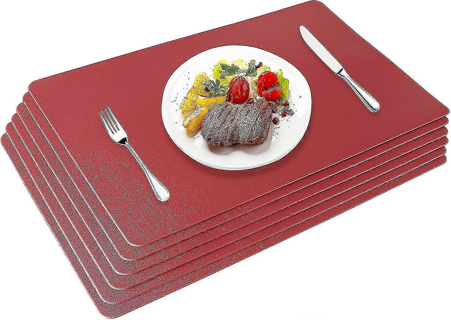 Sets de sets de table en cuir Pu de 6 tapis de table lavables sets de table imperméables 45x30cm, rouge