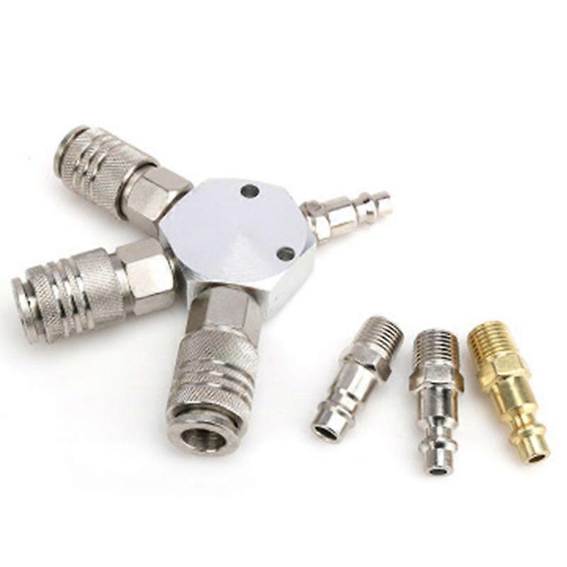 Universal 3-Way Manifold Quick Connector 14 NPT Quick Coupler Air Hose Coupling Pneumatic Tools