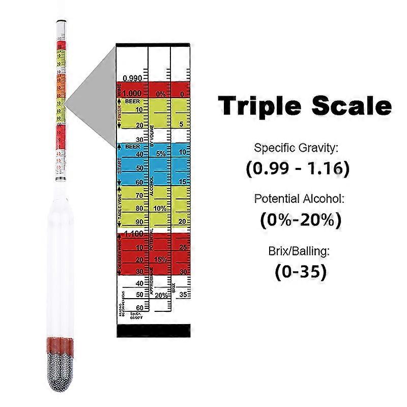 Triple Scale Hydrometer For Home Brew Wine Beer Cider Alcohol Testing 3 Sugar Meter Gravity ABV Tester
