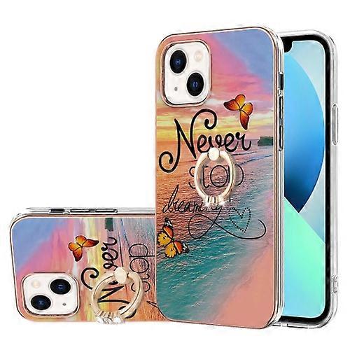 For iPhone 15 Electroplating Pattern IMD TPU Shockproof Case with Rhinestone Ring Holder