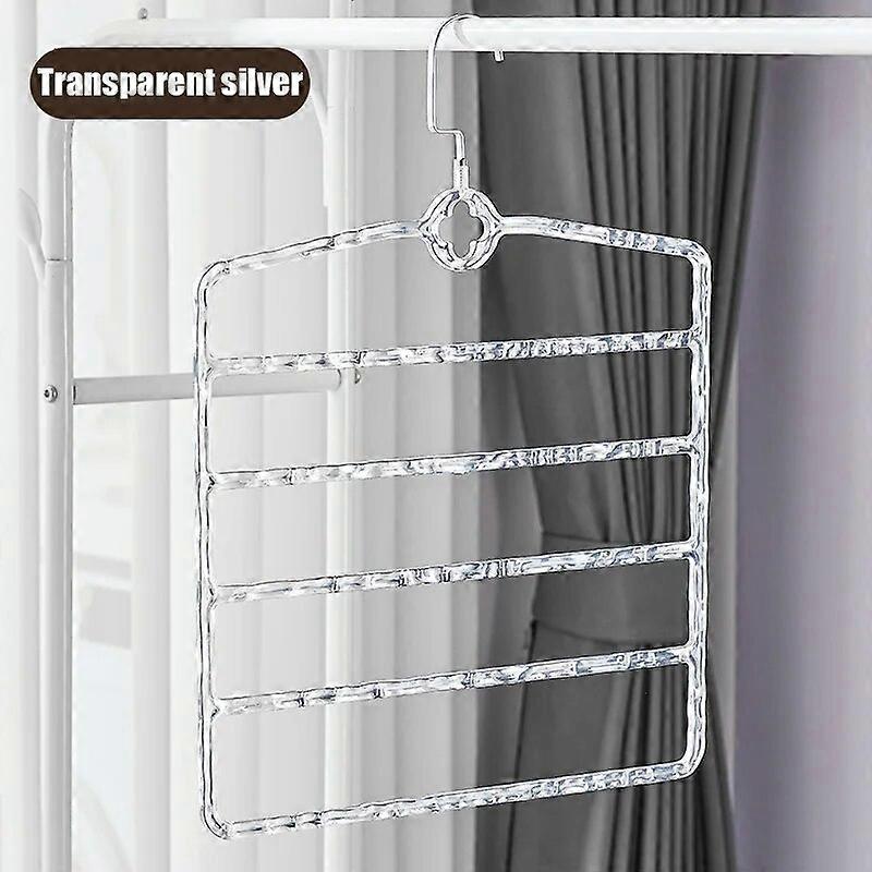 1PCS Transparent Clothes Hanger,5 in 1 Space Saving Wardrobe Rack for Pants Jeans Scarf,ABS Multi-Layer Closet Storage Organizer