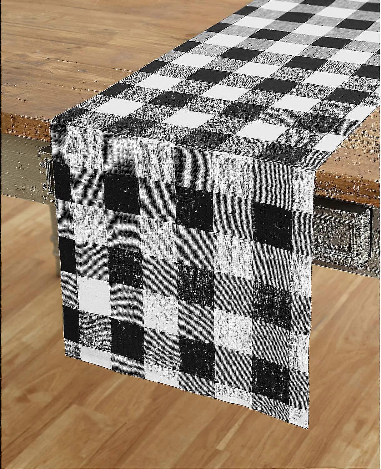 Pure Linen Buffalo Check Table Runner Plaid Table Mat Table Runner Natural Fabric Handcrafted-black-36*183cm