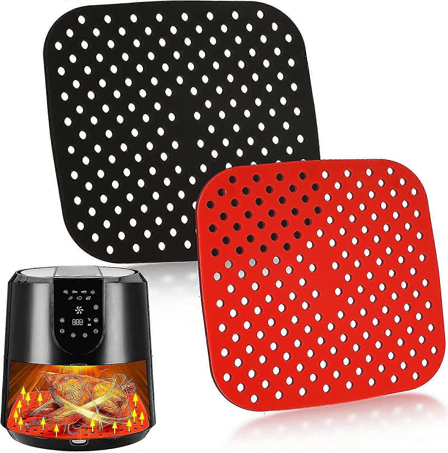 2 Pieces Reusable 8.5 Inch Air Fryer Liners, Sq Re Non-stick Silicone Air Fryer Mats Air Fryer A Ssories Compatible With Cosori Xl, Instant Vortex, Nu