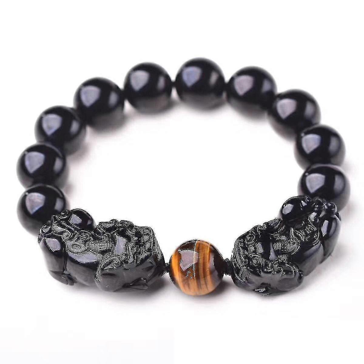 Natural Obsidain Bracelet Crystal Pi Xiu Beaded Bangle Jewelry Gift 10mm