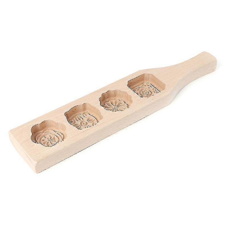Wooden 4 Flower Muffin Mooncake Handmade Soap Mold Biscuit Chocolate Mould Diy