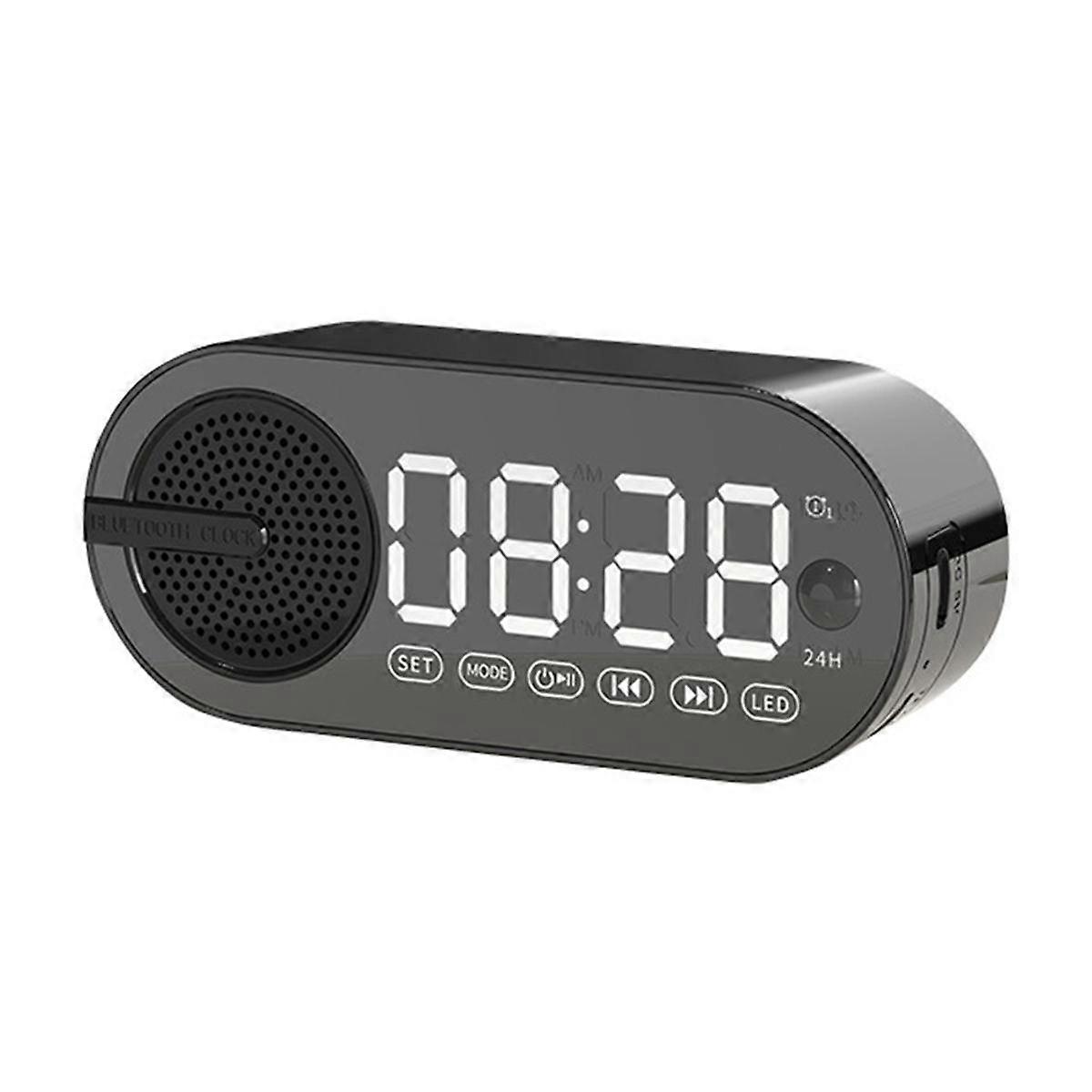 Portable Bluetooth Speaker with Digital Clock with Colorful Night Light Double Alarm Clock Mirror S
