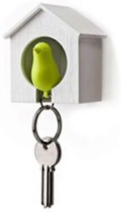 White Mini Birdhouse And Green Bird Keychain,bird Is A Safety Whistle