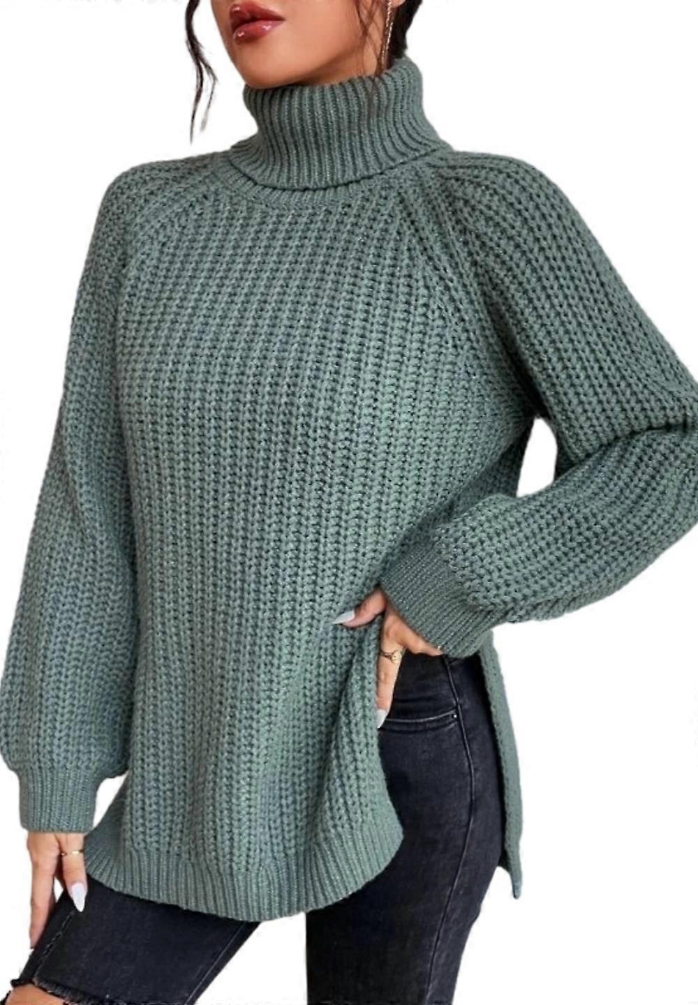 1PCS High Neck Strick Mittlere Länge - Hellgrün-S