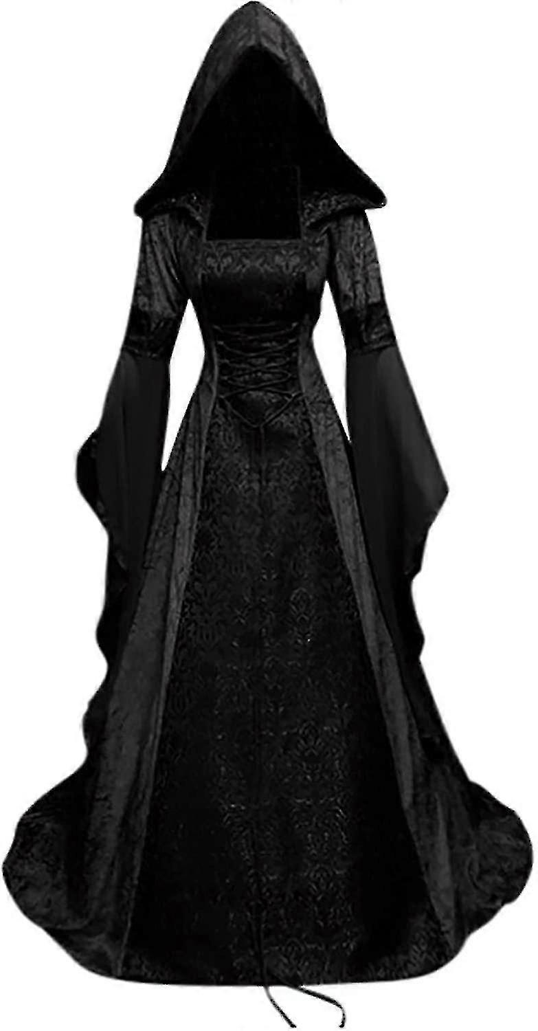 Cadılar Bayramı Ortaçağ Kostümleri Kadınlar Için Korse Rönesans Elbise Kat Uzunluğu Cosplay Viktorya Dönemi Elbiseleri Kapüşonlu