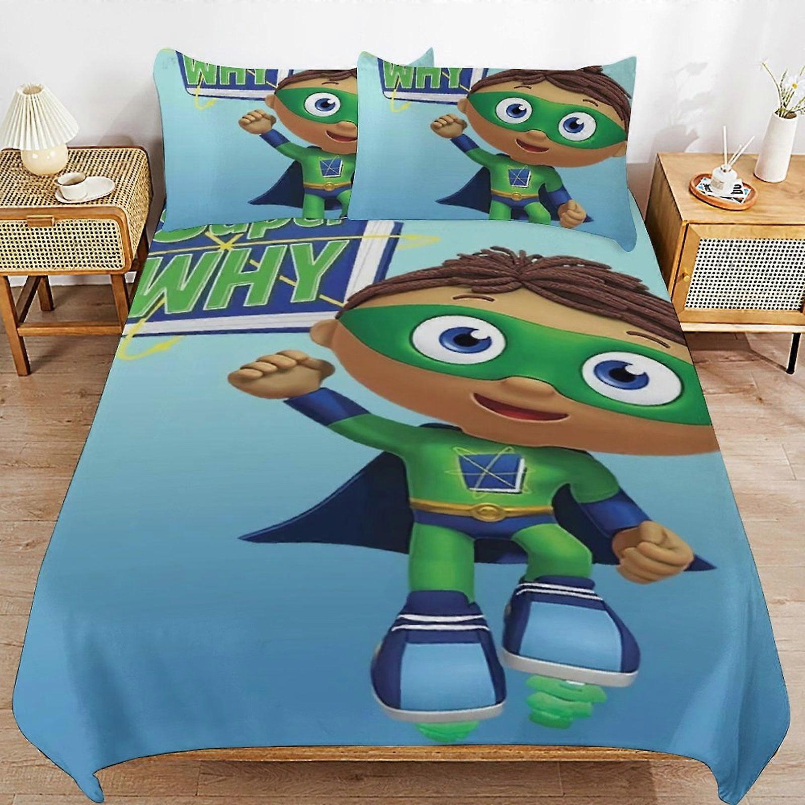 v6773 Lakan Sängkläder Super Varför Tecknad Sängkläder Uppsättningar Ultra Mjuk Hudvänlig Påslakan 3 Delar, Söt Täcke Täcke Sängset för pojkar flickor barn