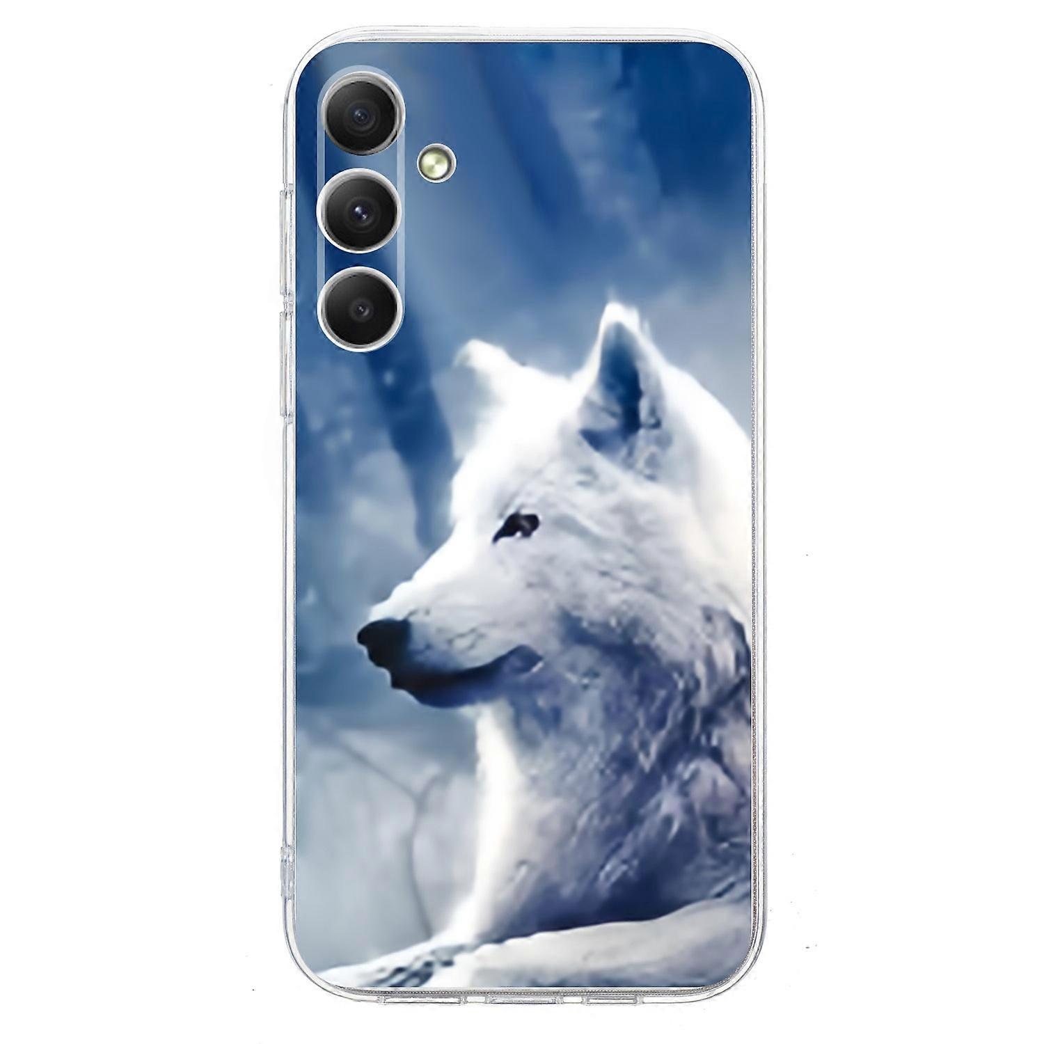 For Samsung Galaxy A55 5G Case Pattern Printing Shockproof Soft TPU Phone Cover - White Wolf