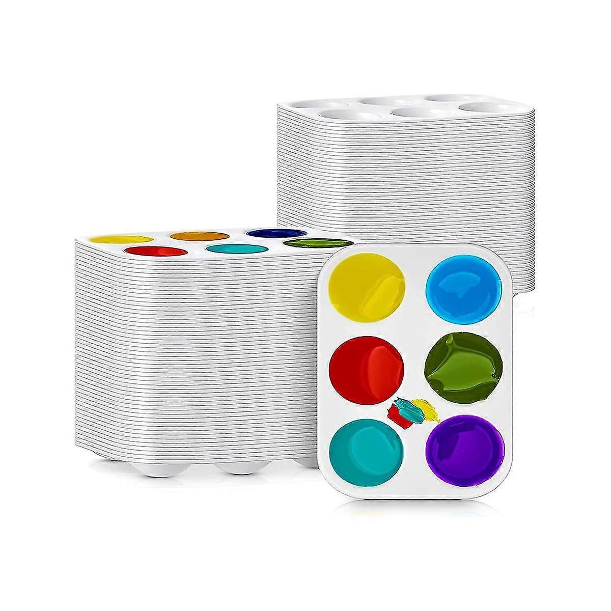100 Pcs Plastic Paint Palette 6 Well Watercolor Palette Rectangular Paint Student Adult Diy Craft A