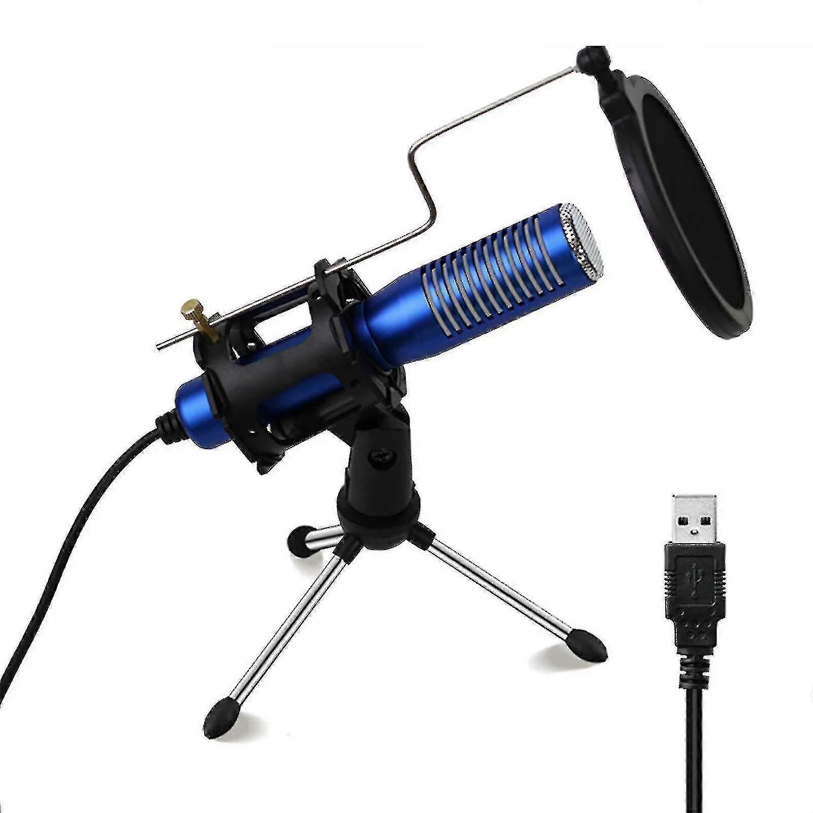 Usb Condenser Microphone Tripod Stand Set Mobile Phone Live Broadcast Omnidirectional Digital Microphone For Recording(blue)