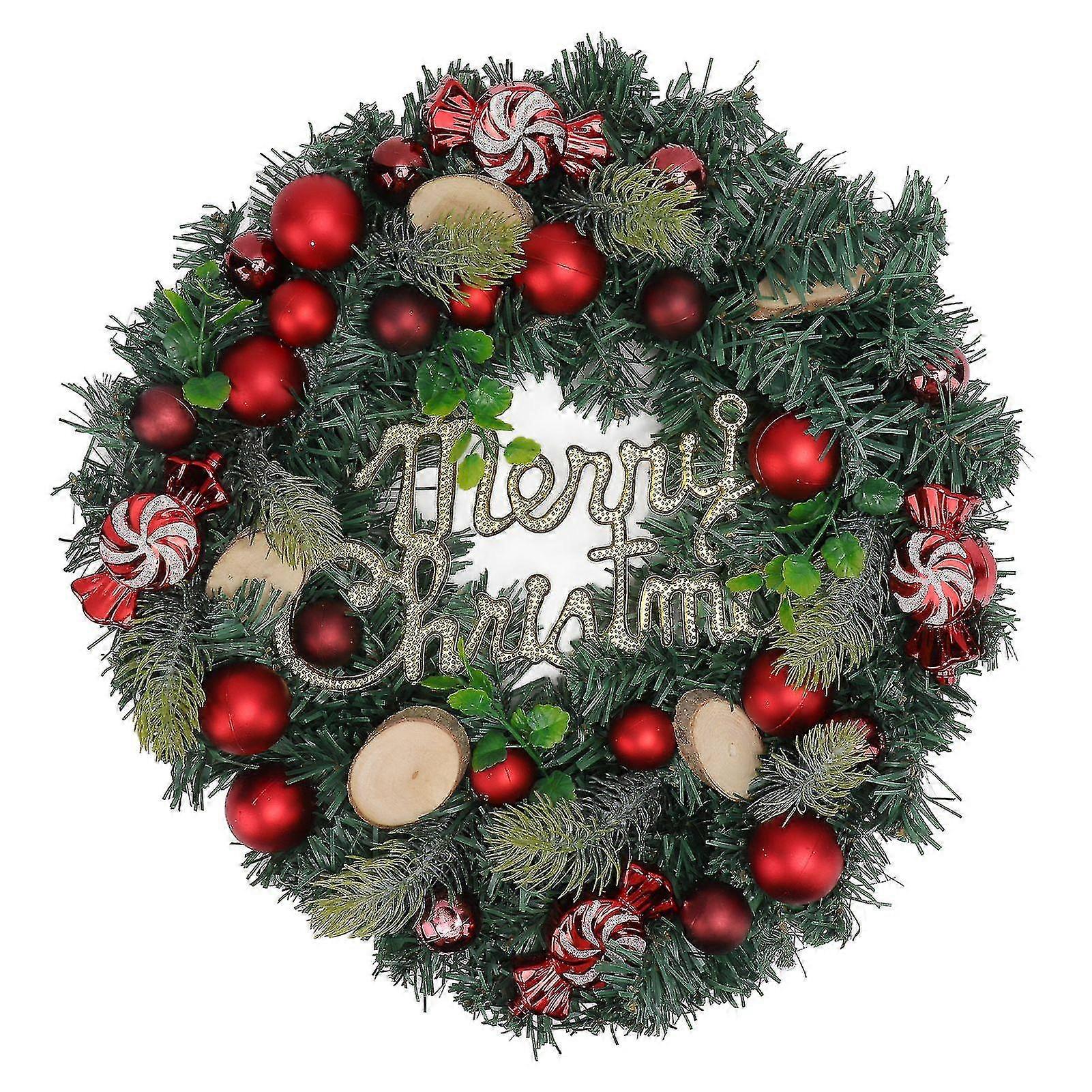 玄関の赤いキャンディー - 家、モール、ショーウィンドウのための人工松葉ガーランドの装飾