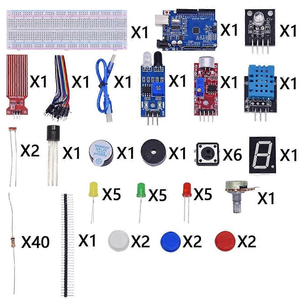 Starter Kit for Arduino Uno R3 Breadboard Basic simple learning kit, sound/water level/humidity/distance detection, LED control