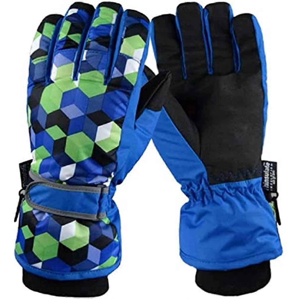 AOOPOO Parent-Child Style Ski Gloves - Waterproof Winter Warm Thermal Skiing Snowboard Cycling Gloves for Women Blue