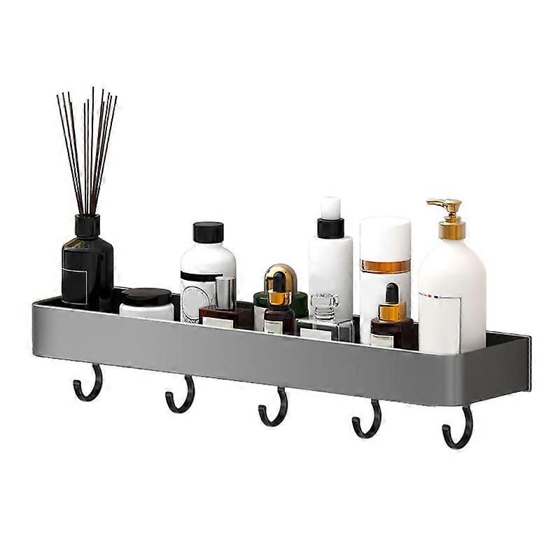 Wall Mounted Storage Shelves for Bathroom Space Aluminium Shower Storage Rack Bathroom Floating Shelf Gray 30cm Singler Layer with Hook
