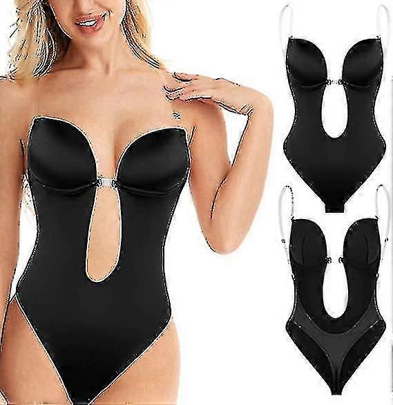 Women Backless Shapewear Plunge V-neck Bodysuit Invisible Body Shaper For Low Back Dress