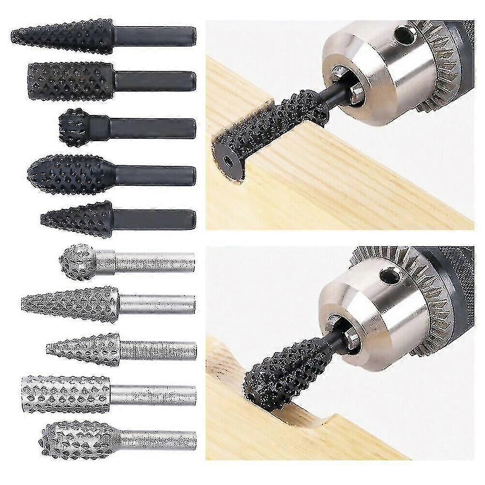 Rotary Burr Set Power Tools Wood Grinding Engraving Carving File Rasp Drill Bits Rotary Drill Burrs Shank Bit For Woodworking Kit1 Set Of 5 Piec