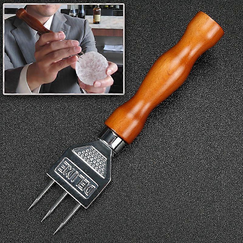 Ice Pick Sturdy Stainless Steel Three Pronged Ice Chipper With Solid Wood Handle Ice Crushers For Cocktail Bartender Bar Tools