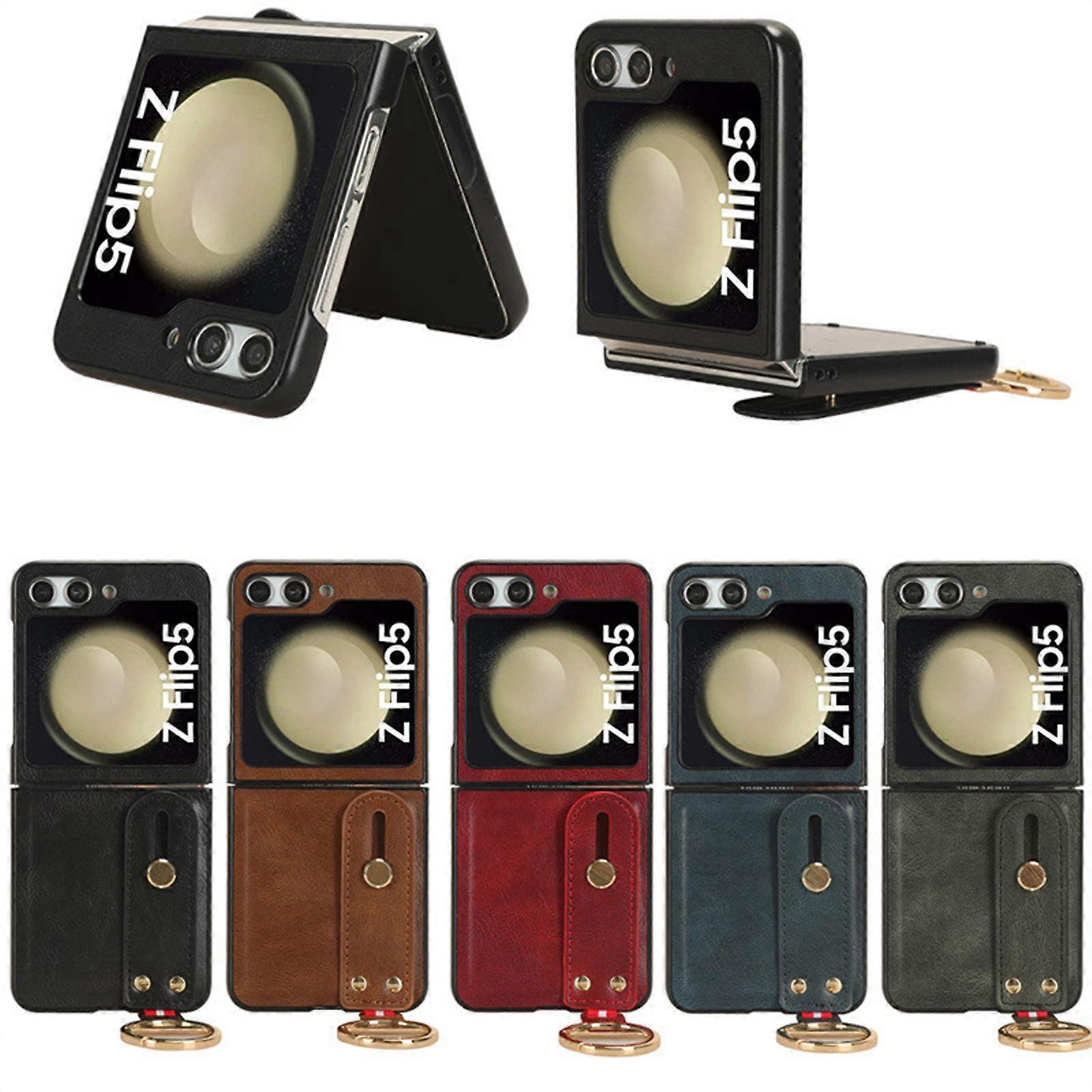 Compatible with Samsung Galaxy Z Flip 6 Case, with Ring Holder, Anti-Lost wrist band, PU Leather Anti-Scratch Shockproof Full Coverage Protective Cove