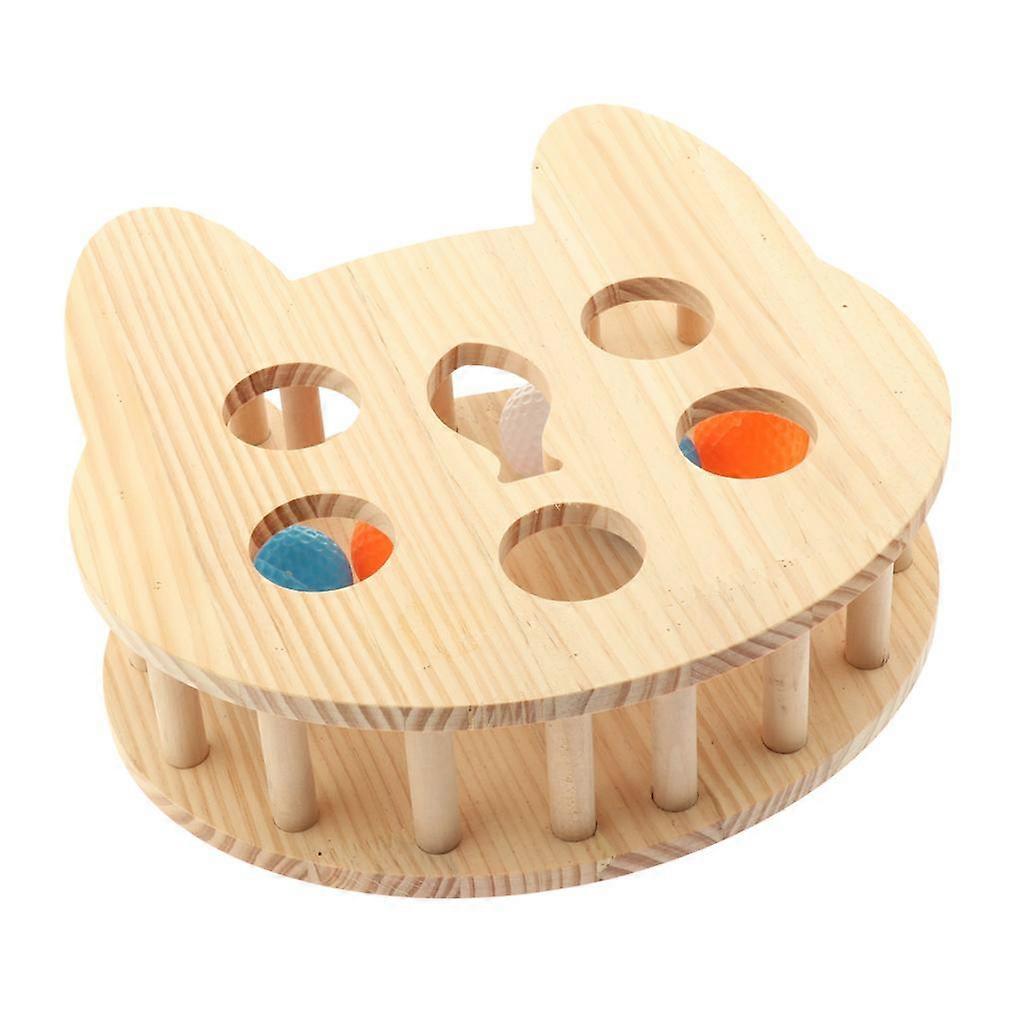 Natural Wooden Cat Toys Box with Balls Fun Interactive Cat Toy Fun Hide and Seek Cat Agility Toys