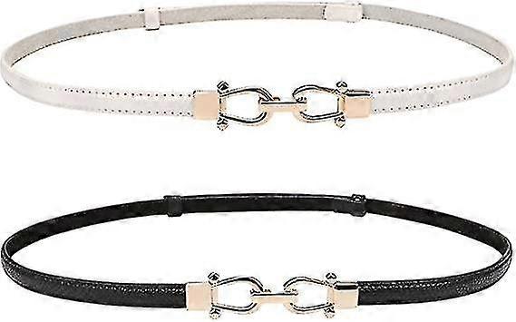 2 pcs couro magra mulheres cinto cintos finos com fivela dourada para vestidos até 37 polegadas