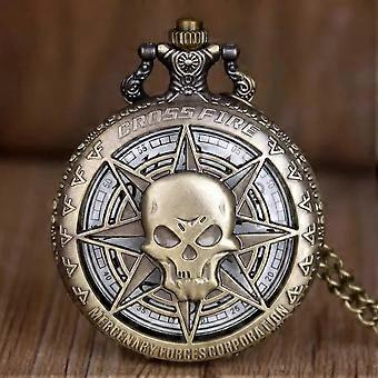 Retro Anime Skull Quartz Pocket Watches For Men Women Antique Black Pocket Watch With Necklace Chain Watches Best Gift