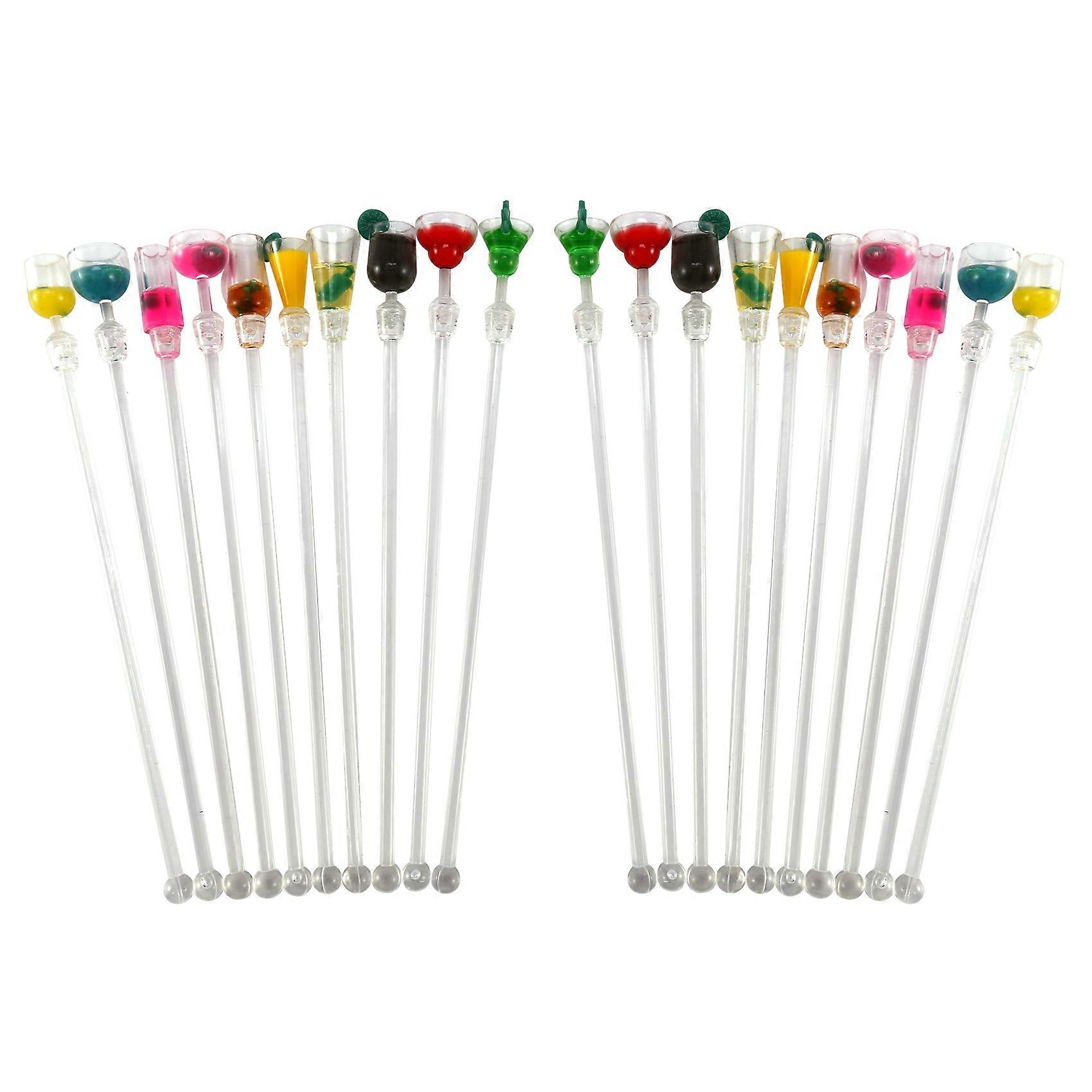 20Pcs Tropical Drink Stirrers Cocktail Drink Stirrers 9 inch Mixer Bar with Wine Glass Patterns, Reusable Stirrers