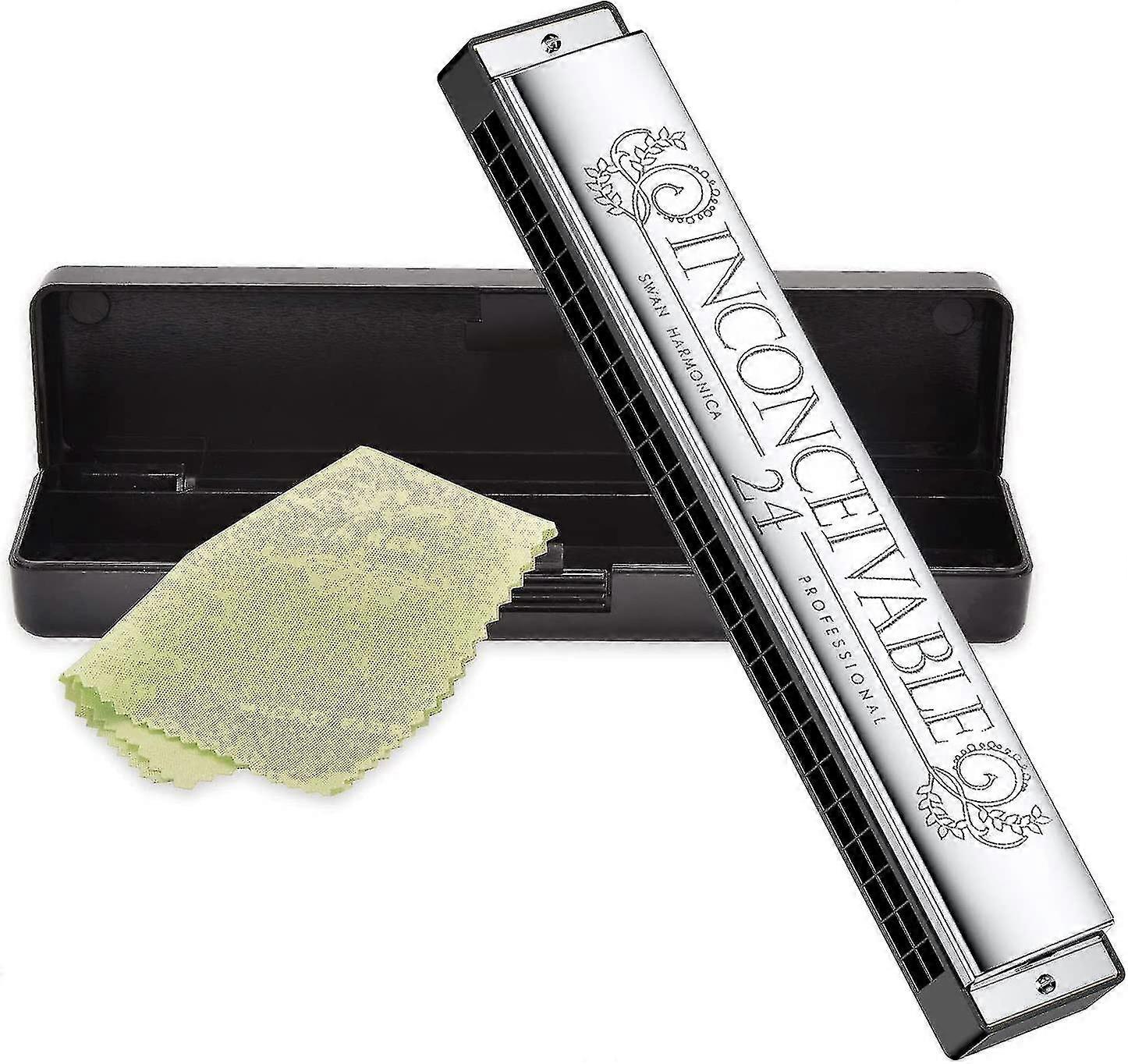 Harmonica Key Of C 24 Holes Mouth Double Tremolo Polyphony Harmonica Stainless Steel Shell Widely Harmonica With Case And Clean Cloth For K