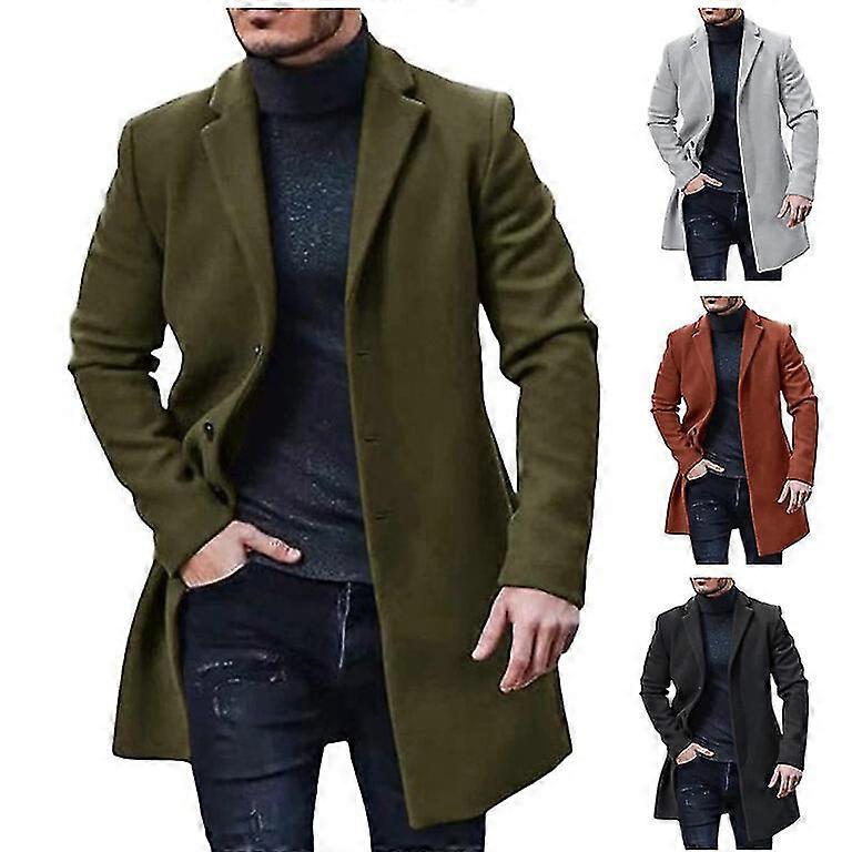 Wool Solid Color Woolen Cloth Button Business Men's Overcoat Jacket