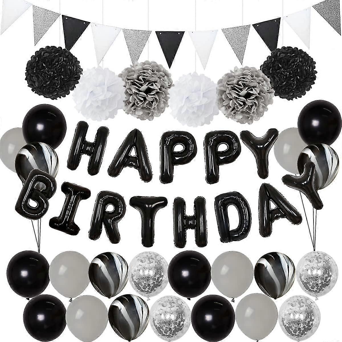 Black And Silver Birthday Decorations - Balloon Kit