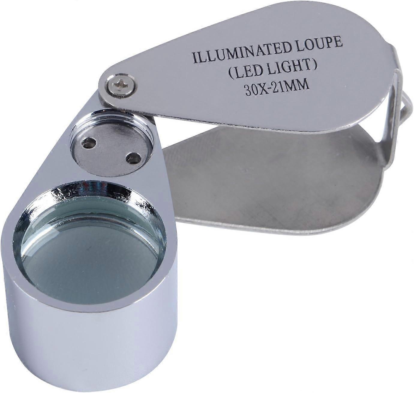 30x magnifying magnifying glass, folding, with LED light, for jewelry, scientific documents, 30x 21mm All-metal folding appraisal jewelry mirror
